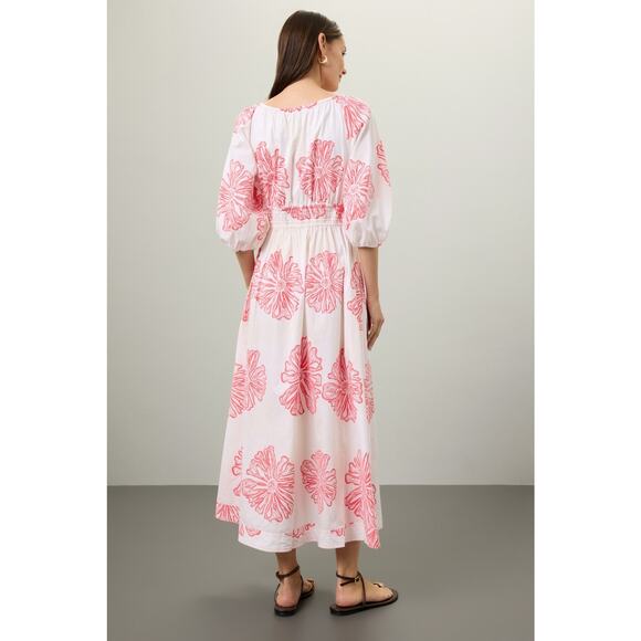 MARIE OLIVER Pink Floral 100% Cotton Ava V-Neck 3/4 Sleeve Maxi Dress Size M - Picture 2 of 16